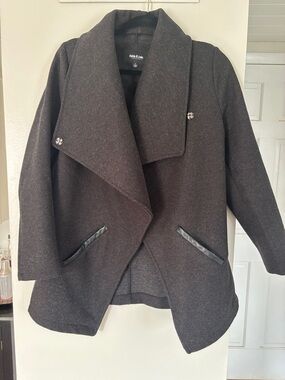 Chico's Black Draped Wool-Blend Pea Coat